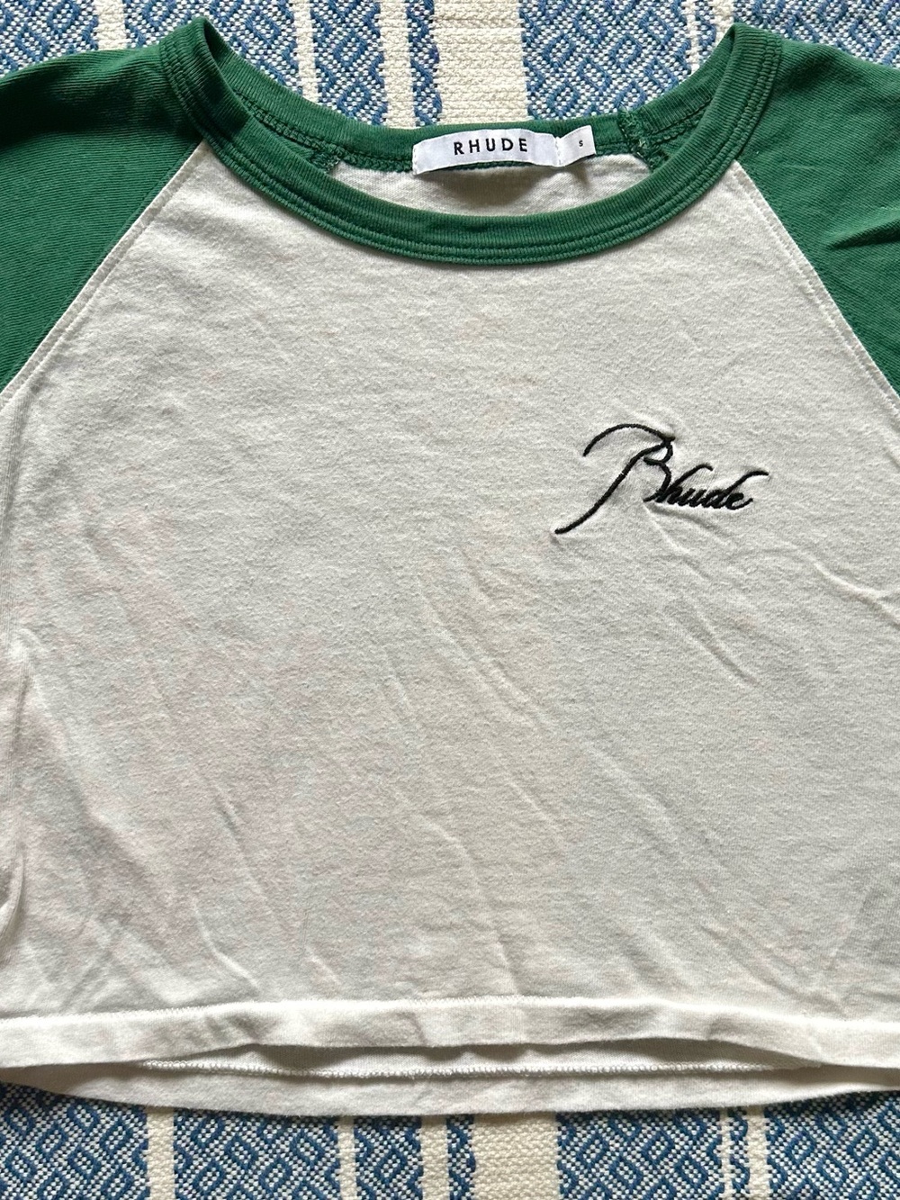 Rhude Green and White Raglan Crop Top